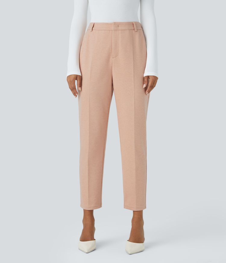 High Waisted Button Zipper Side Pocket Work Trousers