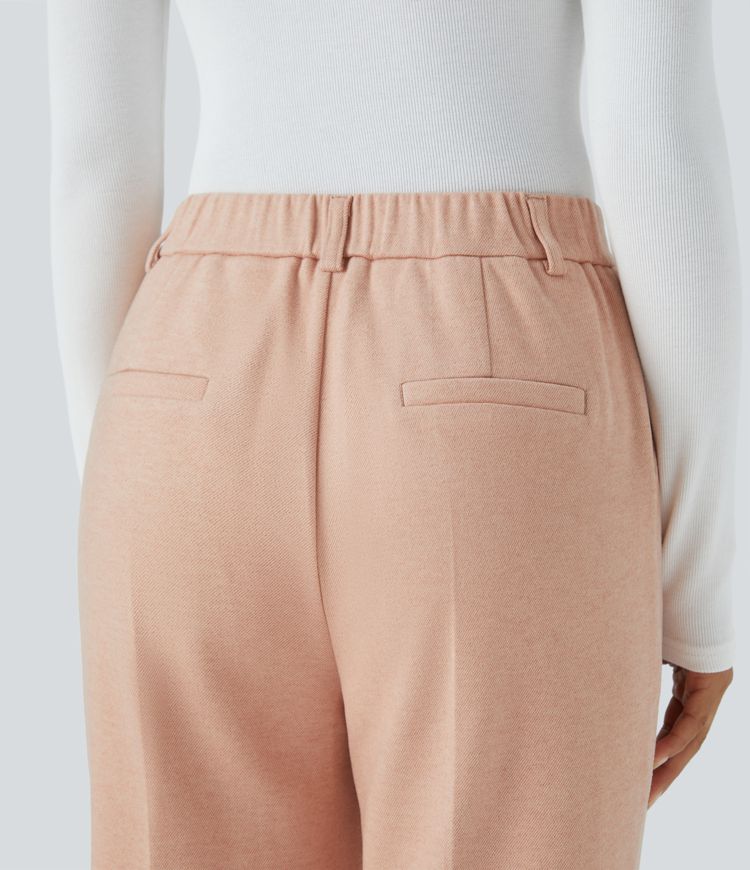 High Waisted Button Zipper Side Pocket Work Trousers