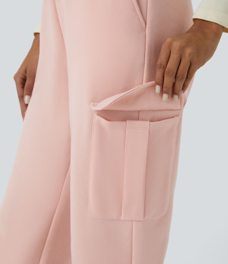 Pantalon décontracté en polaire à taille haute, cordon de serrage et multiples poches