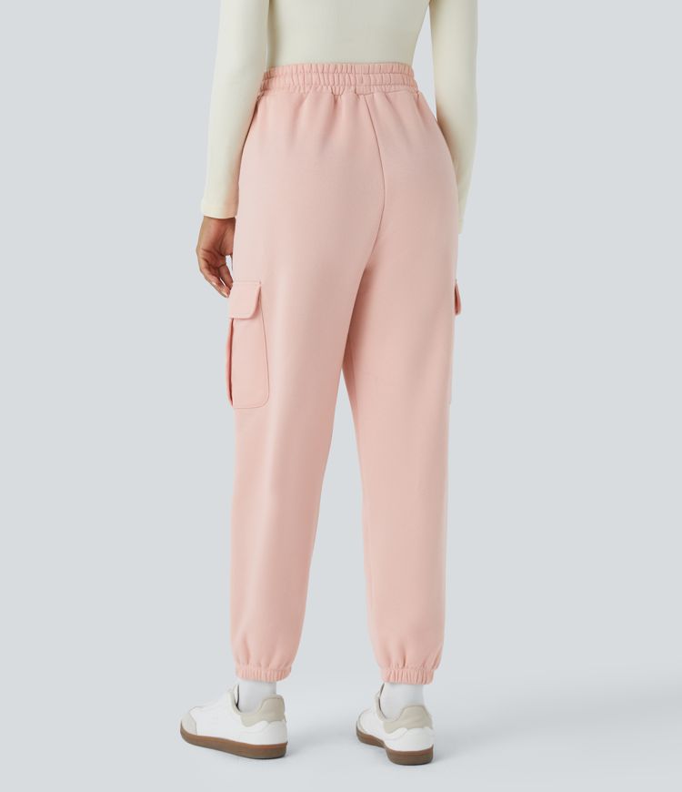 Pantalon décontracté en polaire à taille haute, cordon de serrage et multiples poches