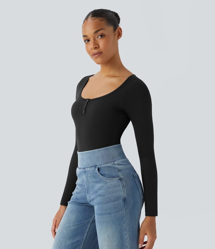 Softlyzero™ U-Neck Button Long Sleeve Casual Bodysuit UPF50+