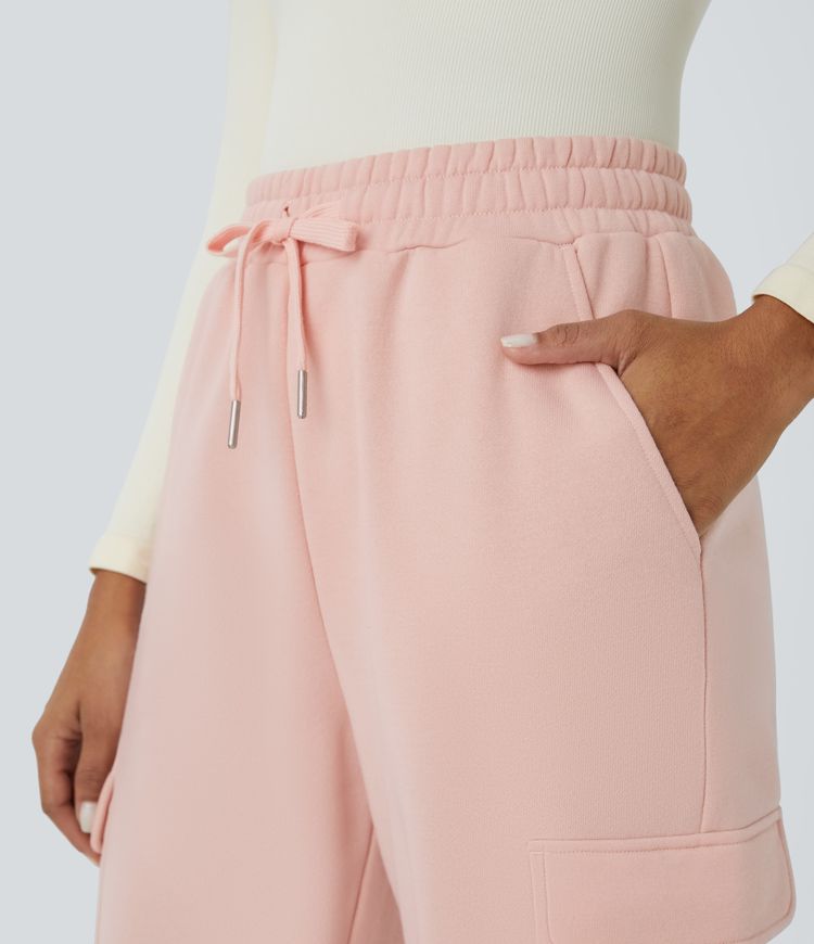 Pantalon décontracté en polaire à taille haute, cordon de serrage et multiples poches