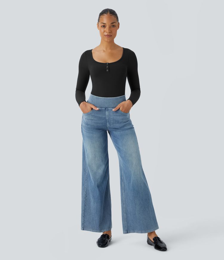 Softlyzero™ U-Neck Button Long Sleeve Casual Bodysuit UPF50+