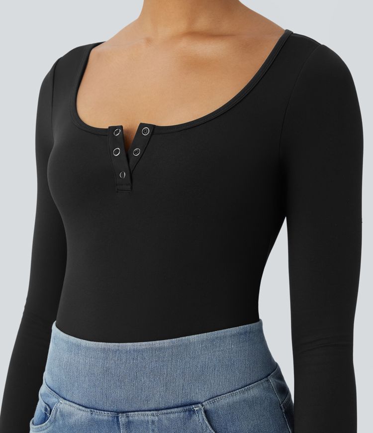 Softlyzero™ U-Neck Button Long Sleeve Casual Bodysuit UPF50+