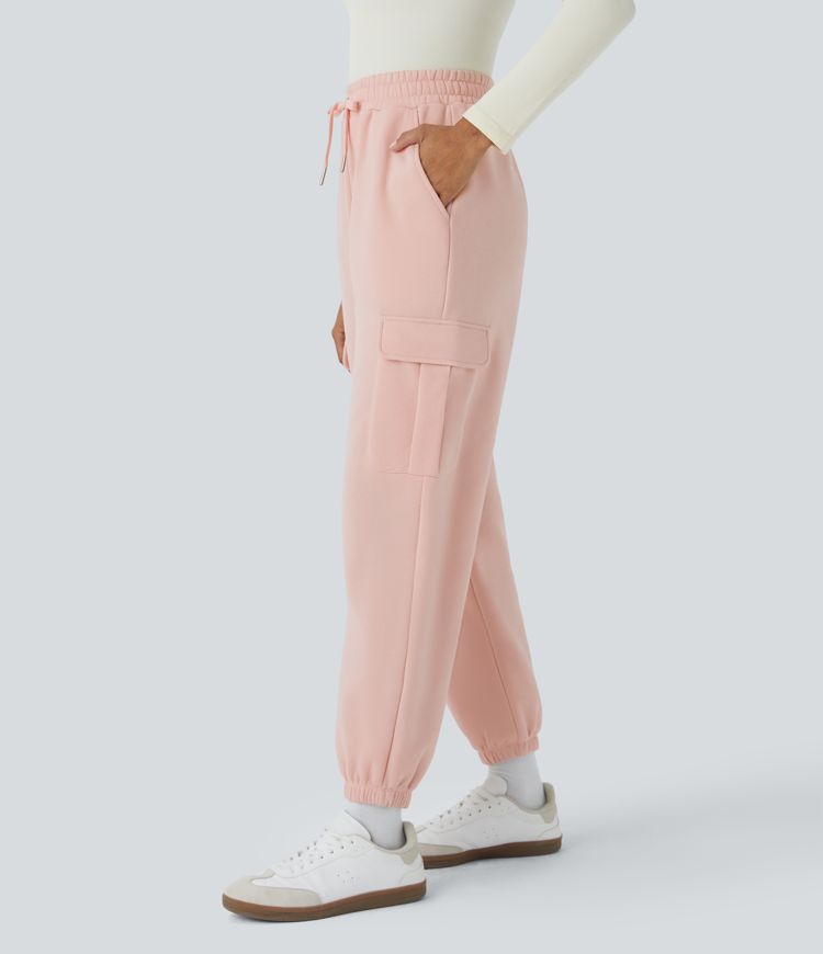 Pantalon décontracté en polaire à taille haute, cordon de serrage et multiples poches