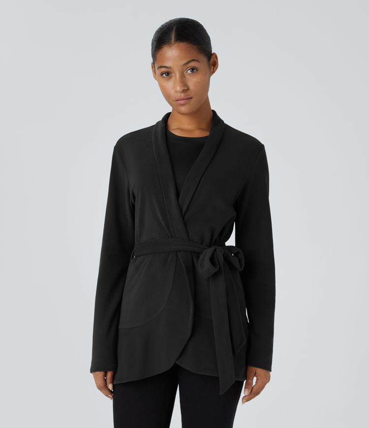 Wrapped Belted Side Pocket Casual Jacket