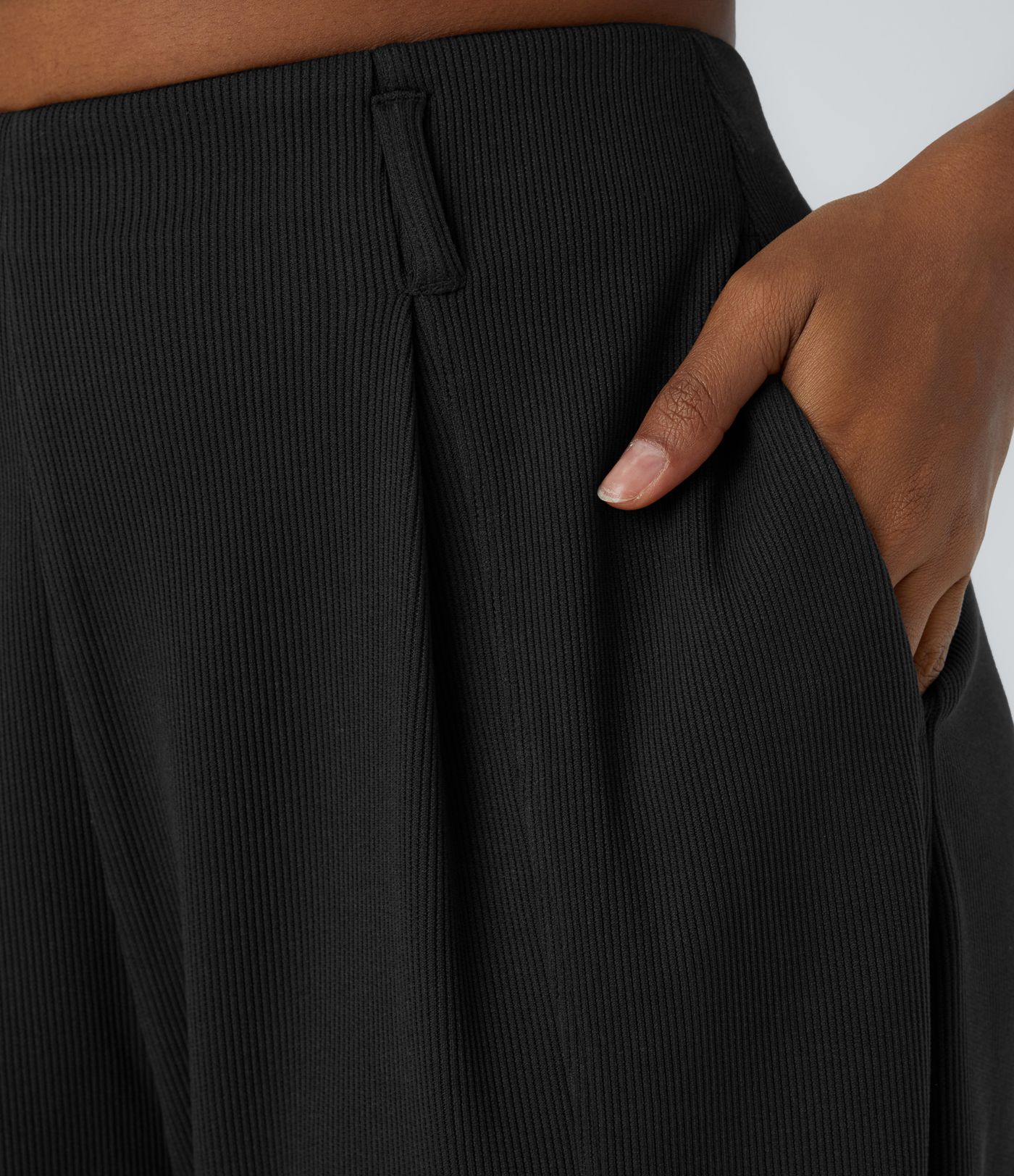 Ribbed knit high waist side pocket adjustable buckle hem casual jogger