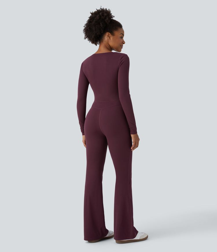 Mono acampanado cuello cuadrado manga larga gofre