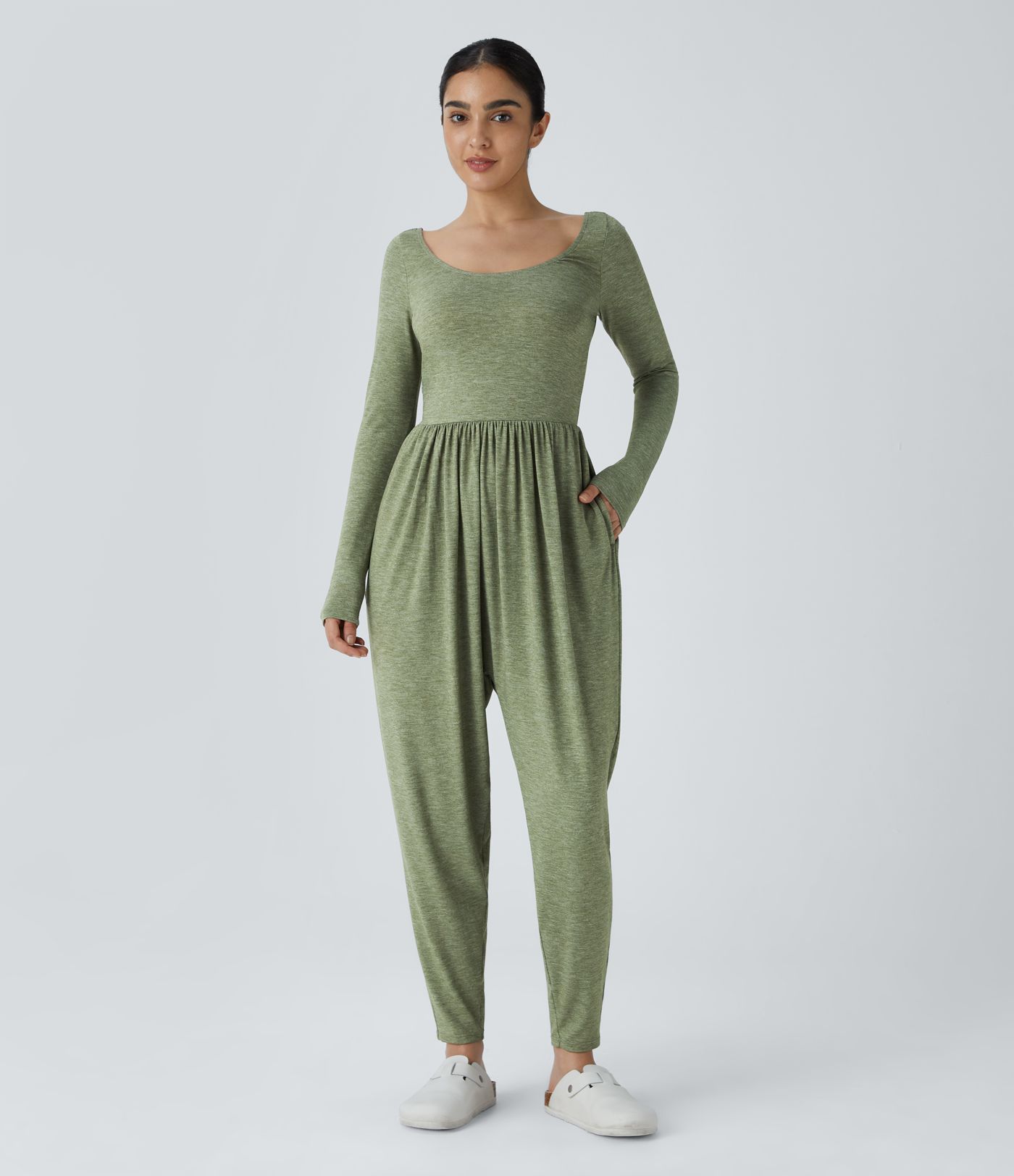 Scoop Neck Pocket Casual Harem Jumpsuit