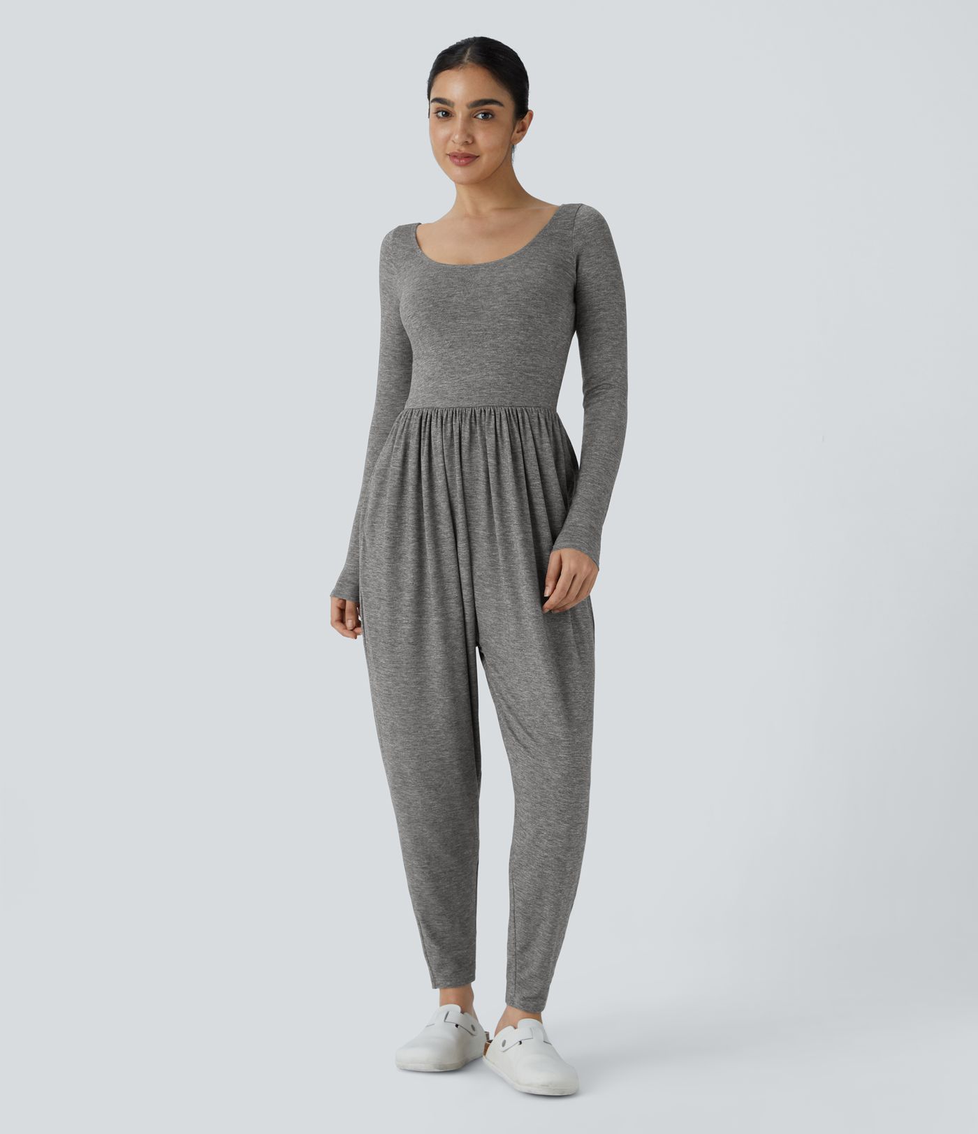 スクープネック バックレス サイドポケット カジュアル ハーレム ジャンプスーツ