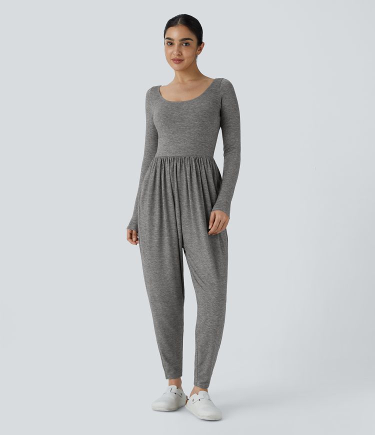 Scoop Neck Backless Side Pocket Casual Harem Jumpsuit