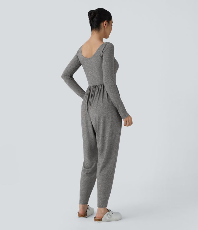 Scoop Neck Backless Side Pocket Casual Harem Jumpsuit