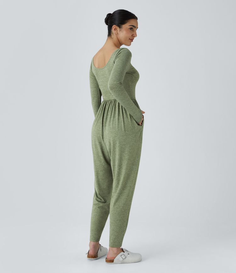 Mono harén cuello redondo sin espalda bolsillo lateral plisado