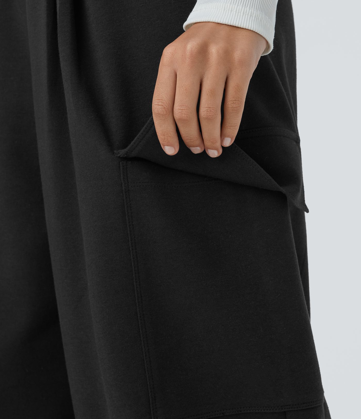 High Waisted Multiple Pockets Adjustable Drawcord Hem Wide Leg Casual Trousers