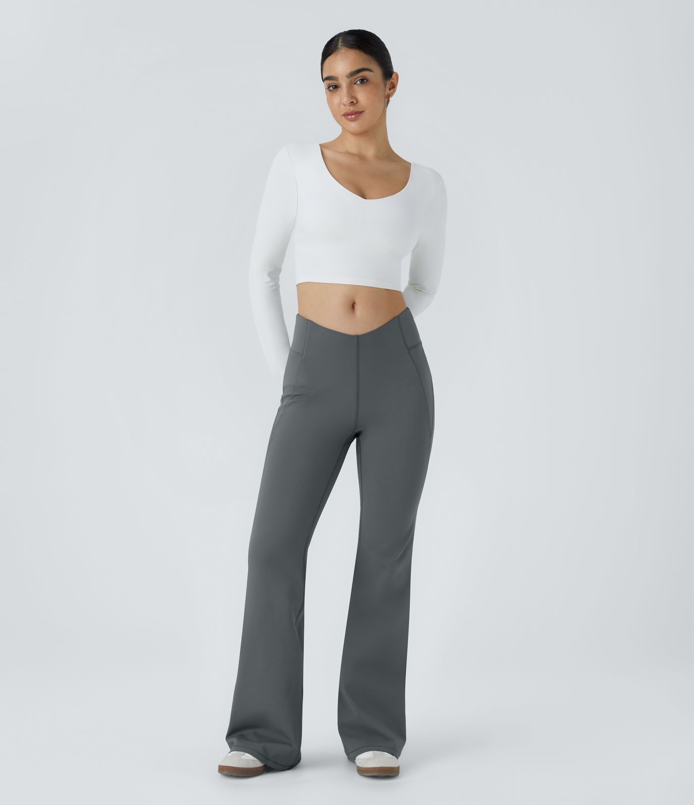 V Shaped High Waisted Thermal Yoga Flared Trousers