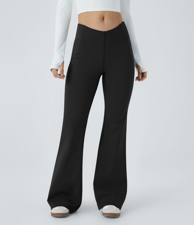 V Shaped High Waisted Thermal Yoga Flare Pants