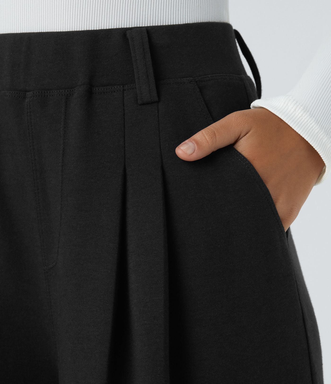 High Waisted Multiple Pockets Adjustable Drawcord Hem Wide Leg Casual Trousers