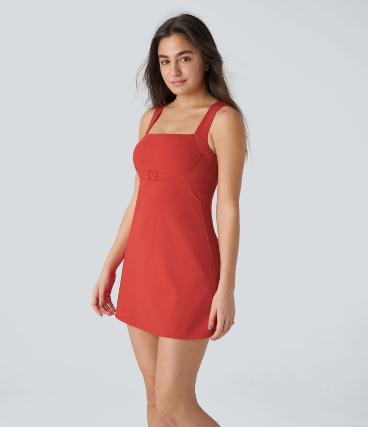 SoftlyZero™ QuickDry Square Neck Sleeveless 2-Piece Pocket Mini Tennis Active Dress