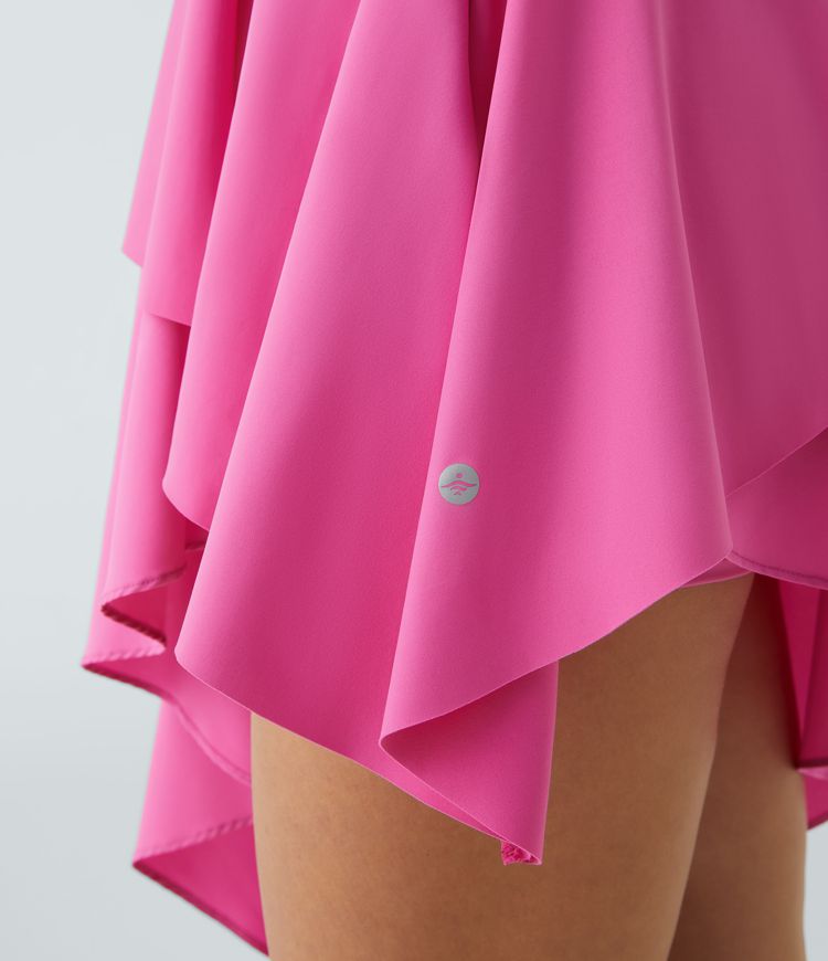 Vestido Breezeful™ activo baile 2 piezas cuello V cruzado fruncido asimétrico dobladillo escalonado combinación fluida secado rápido