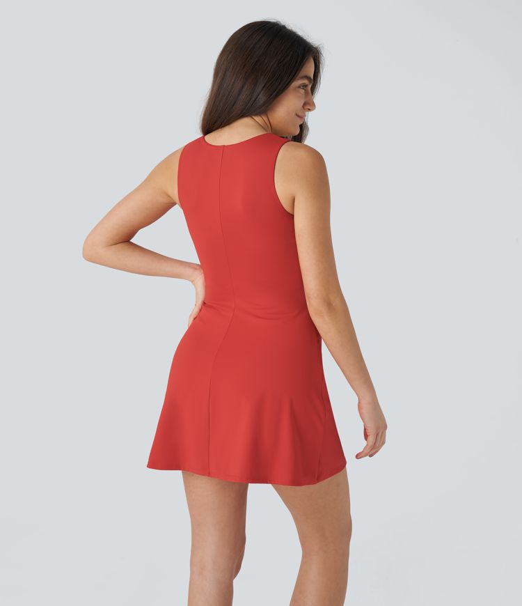 SoftlyZero™ QuickDry Square Neck Sleeveless 2-Piece Pocket Mini Tennis Active Dress