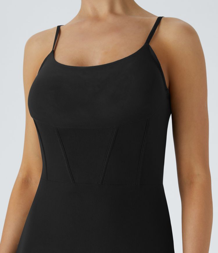 Vestido lencero malla midi estampado espina pescado decorativa correa ajustable