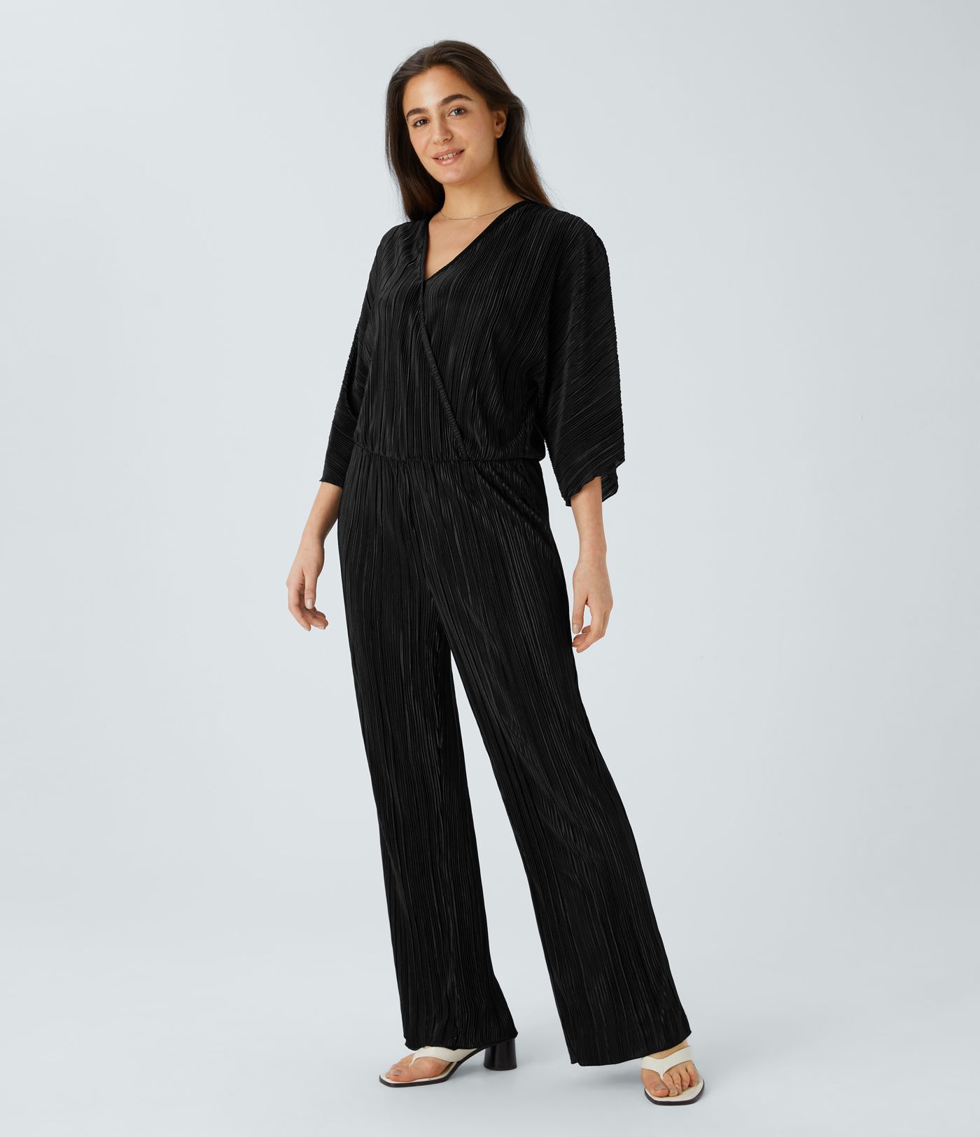 V Neck Button Long Sleeve Casual Jumpsuit