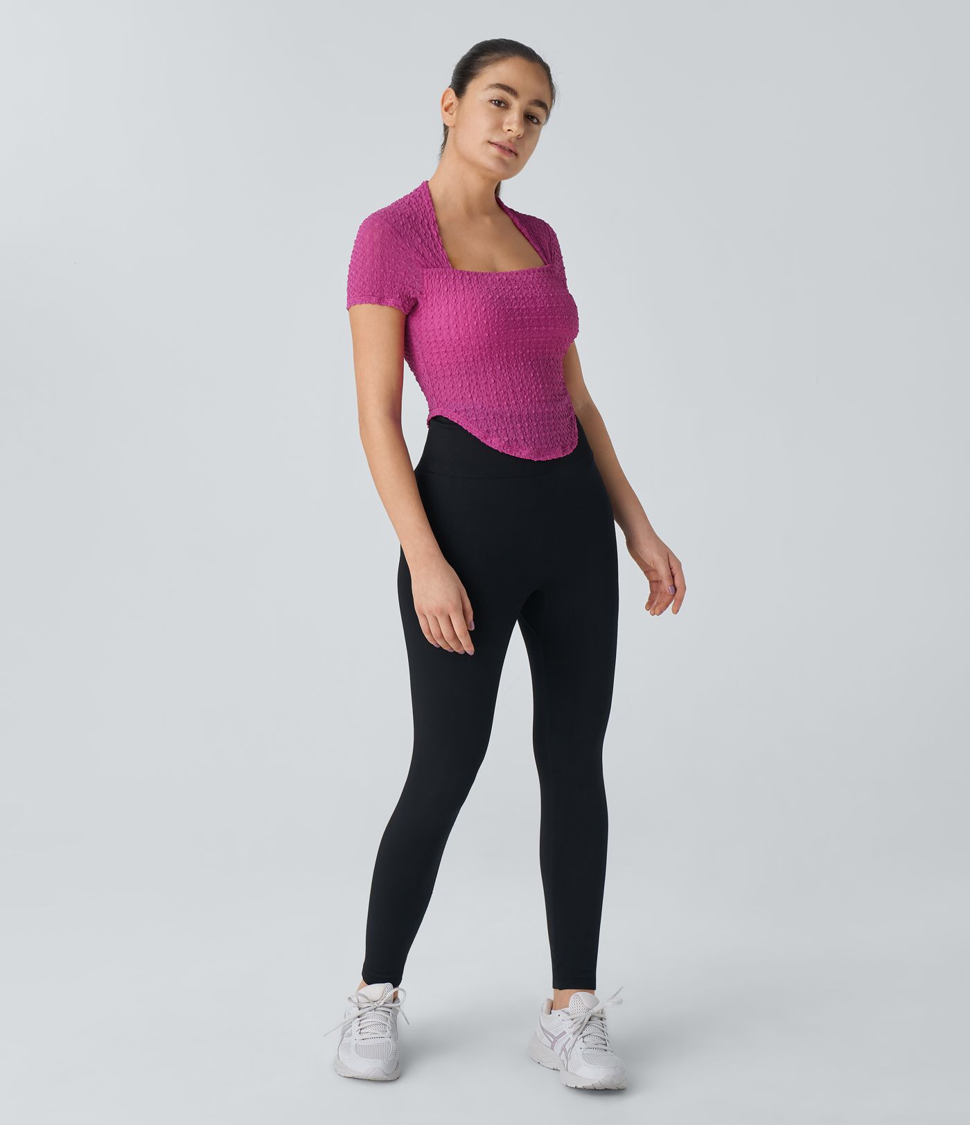 Softlyzero™ Airy Square Neck Short Sleeve Curved Hem Cool Touch Yoga Sport Top - UPF50+