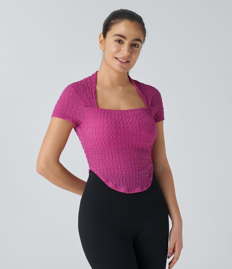 Softlyzero™ Airy Square Neck Short Sleeve Curved Hem Cool Touch Yoga Sport Top - UPF50+