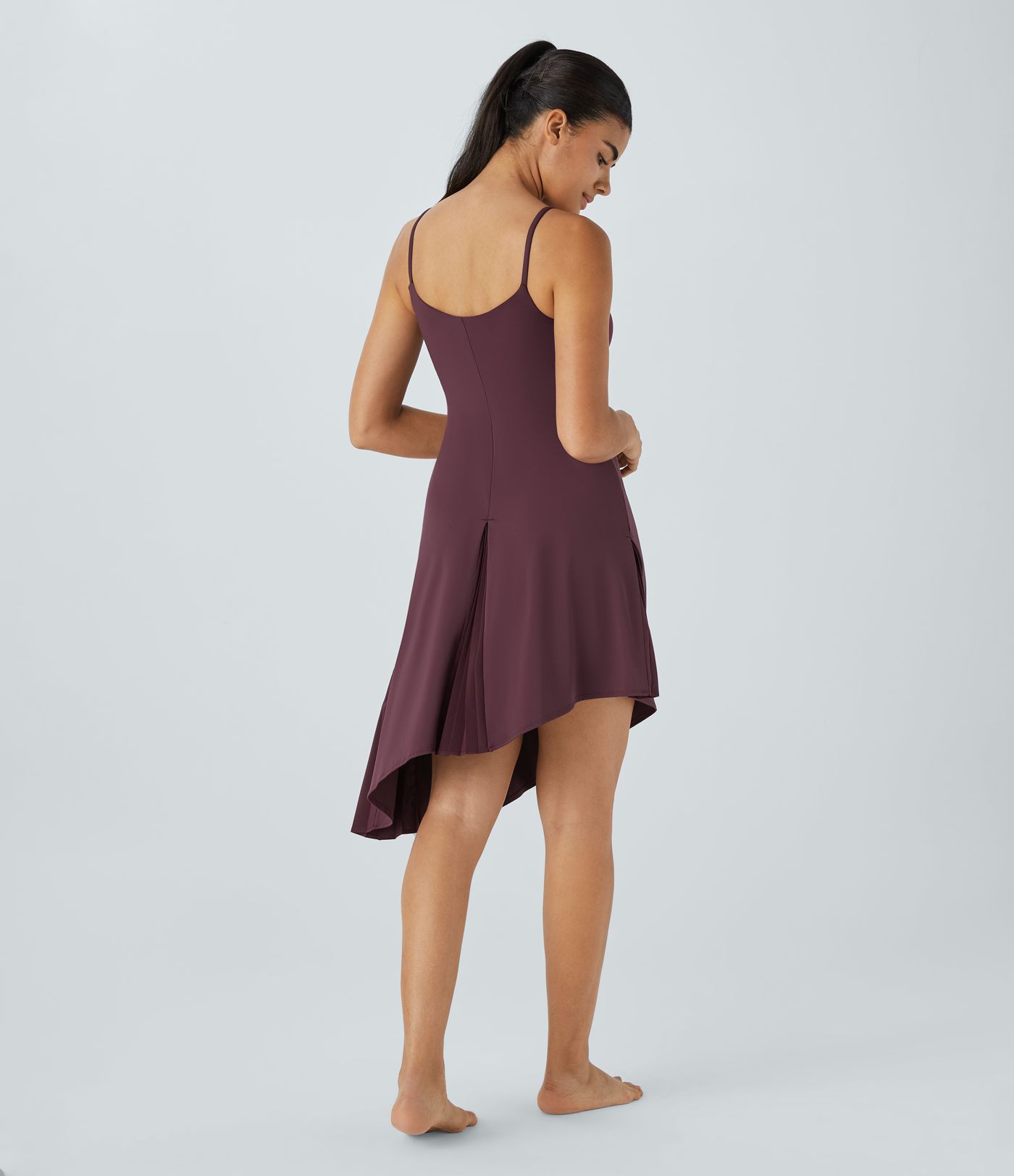 Asymmetric Pleated Hem Midi Slip Dance Active Dress