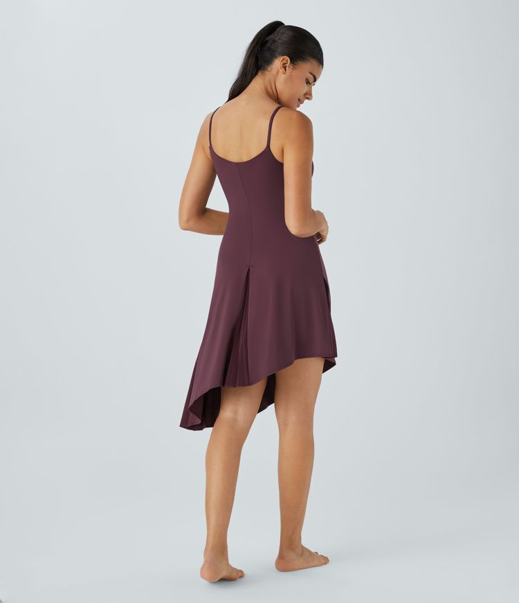 Asymmetric Pleated Hem Midi Slip Dance Active Dress