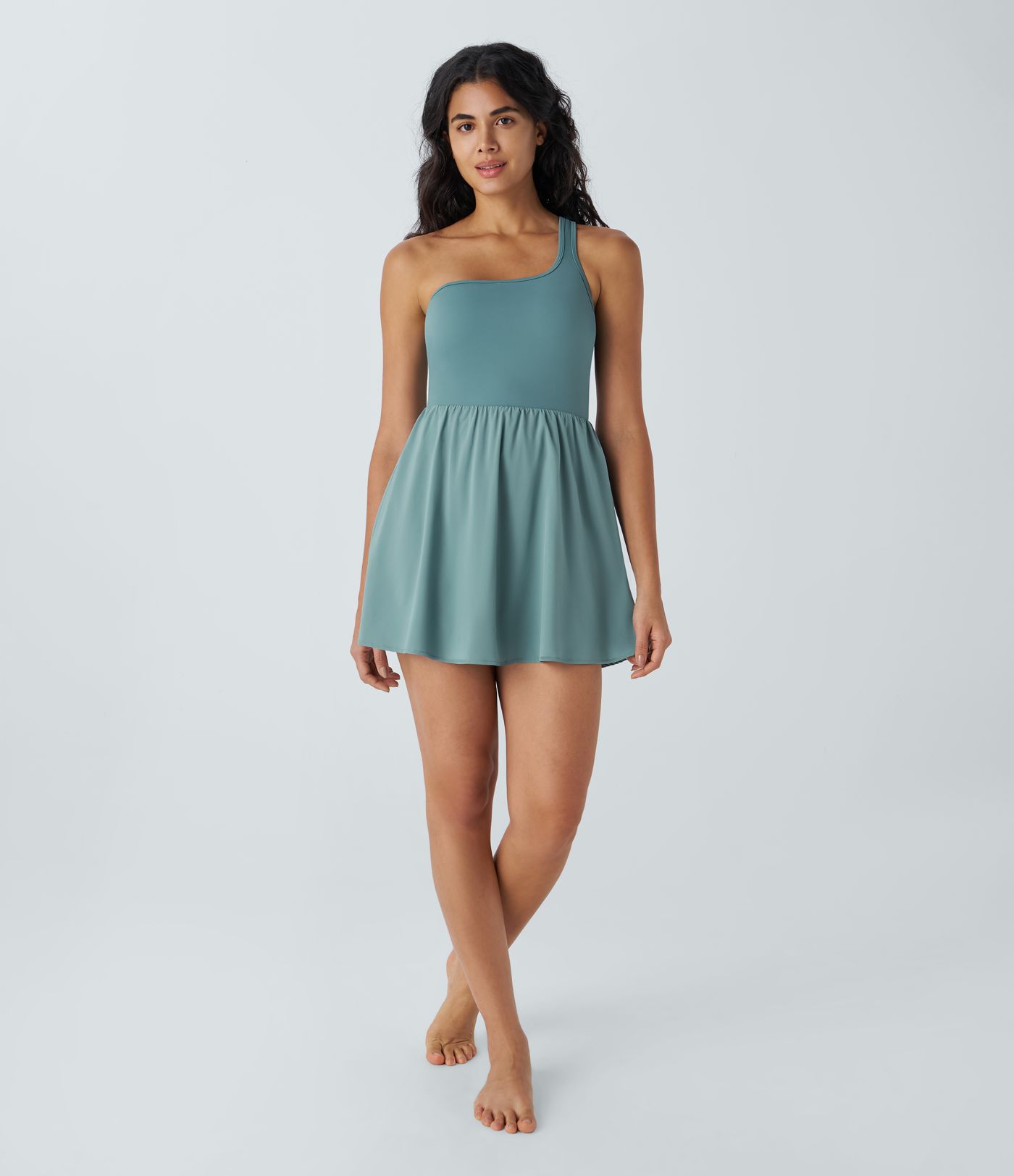 Breezeful™ Rückenfreies, asymmetrisches 2-in-1 Mini-Tanz-Trägerkleid mit Seitentaschen - schnelltrocknend