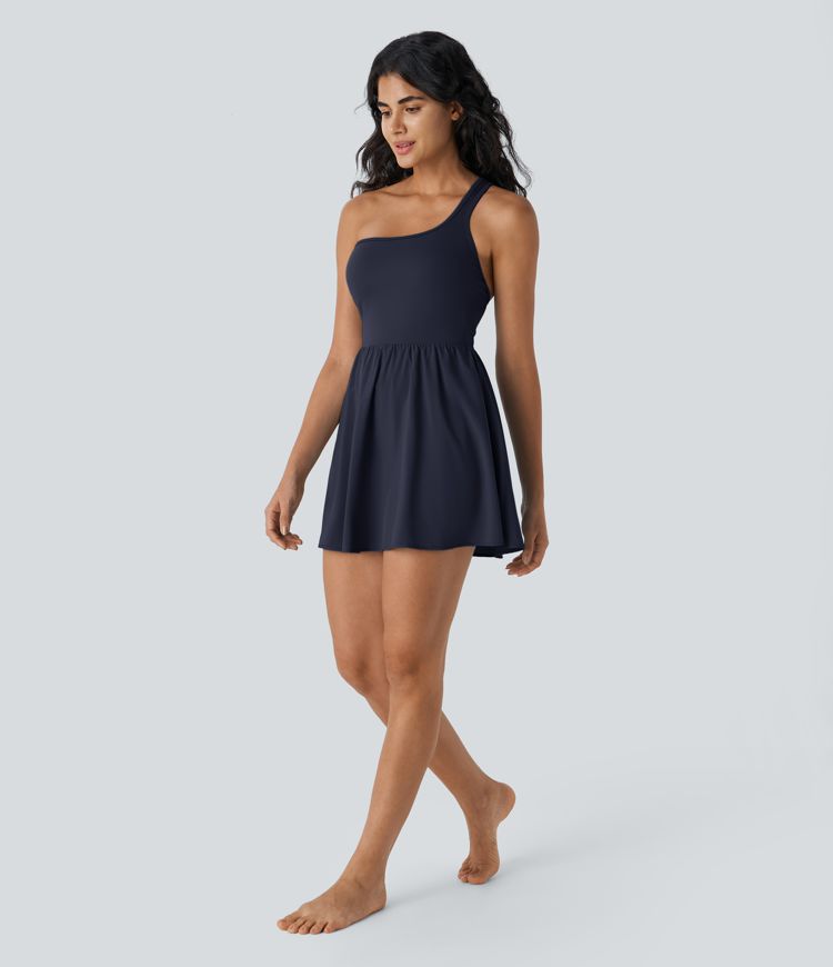 Minivestido Breezeful™ activo baile secado rápido 2 en 1 tirante asimétrico sin espalda bolsillo lateral