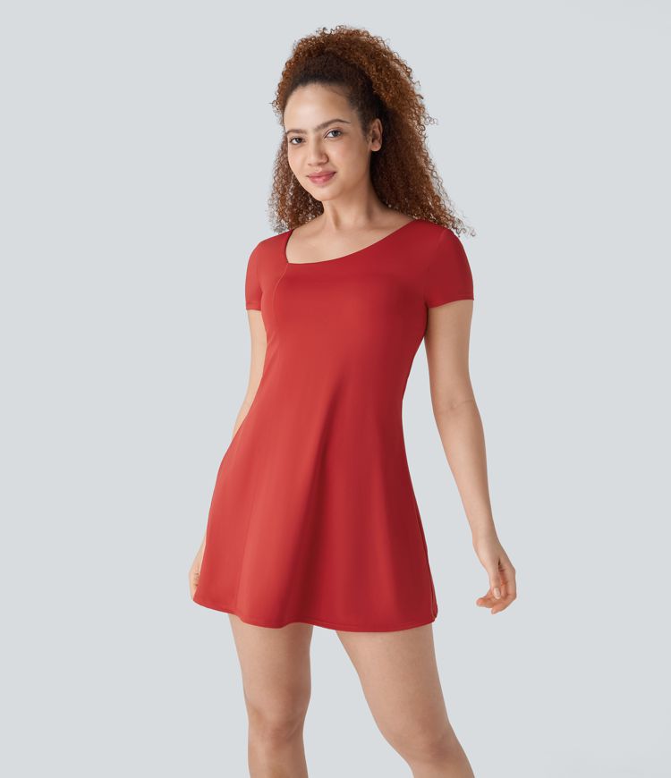Softlyzero™ QuickDry U Backless 2 Piece Side Pocket Mini Tennis Active Dress