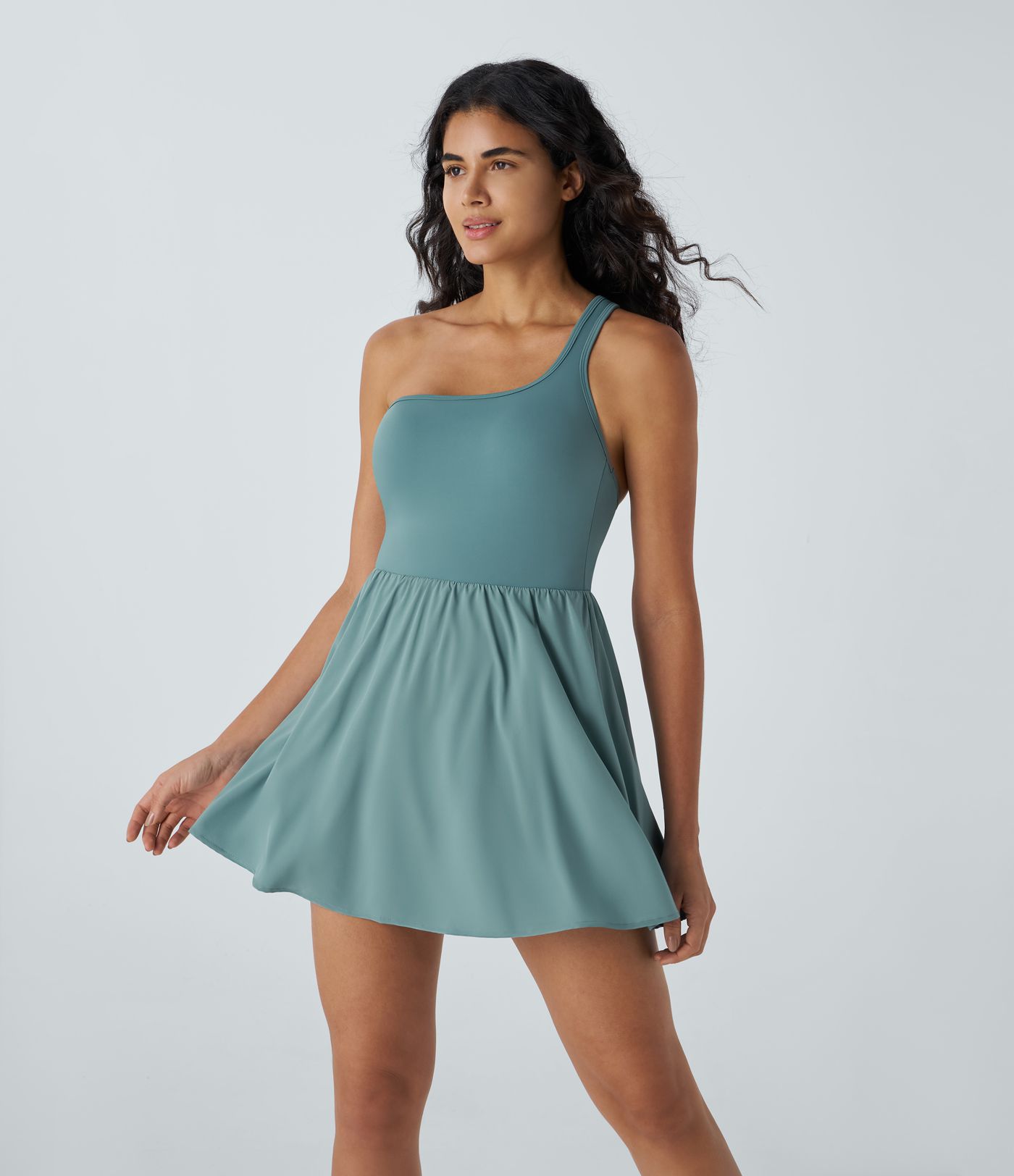 Breezeful™ Rückenfreies, asymmetrisches 2-in-1 Mini-Tanz-Trägerkleid mit Seitentaschen - schnelltrocknend