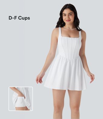 Breezeful™ Square Neck Corset Style 2-in-1 Quick Dry Mini Dress with Pocket D-F Cups