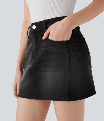 Halara Flex™ Mid Rise Denim Mini Casual Skirt with Pockets
