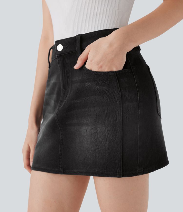 Halara Flex™ Mid Rise Denim Mini Casual Skirt with Pockets