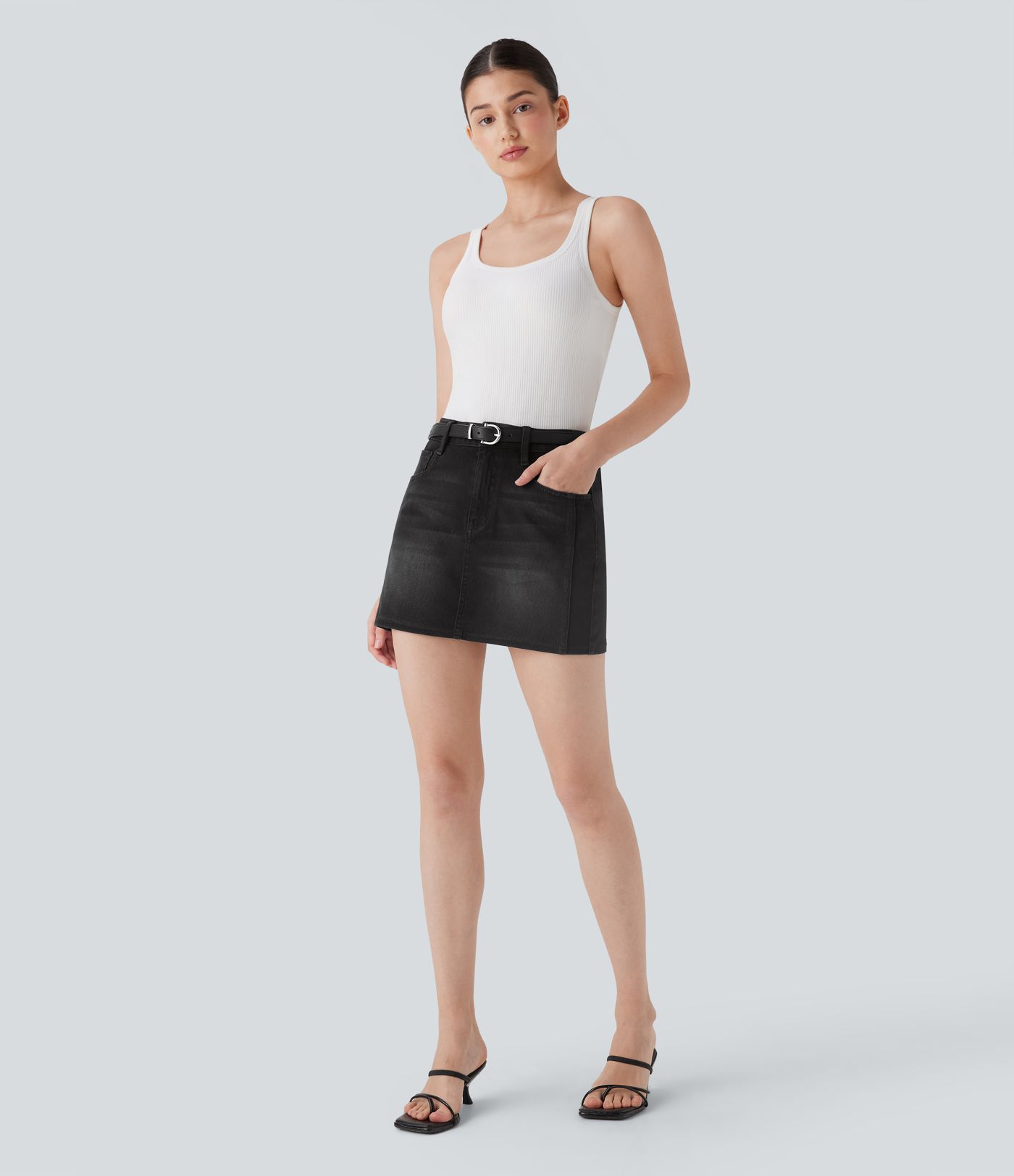 Halara Flex™ Mid Rise Denim Mini Casual Skirt with Pockets