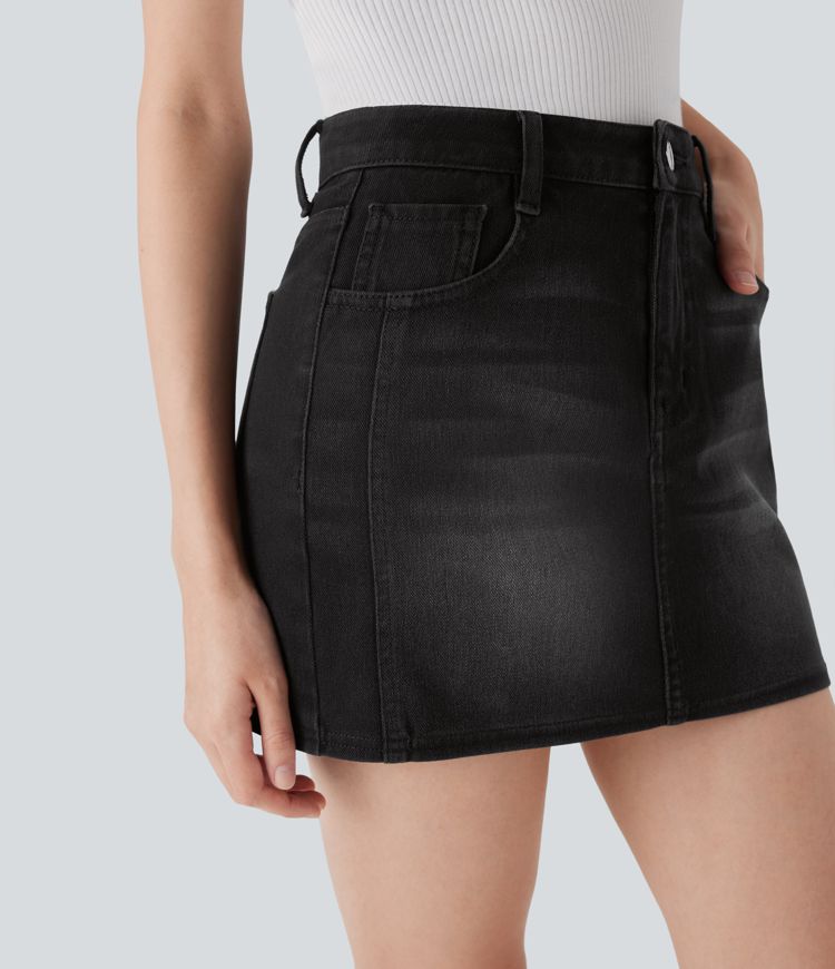 Halara Flex™ Mid Rise Denim Mini Casual Skirt with Pockets