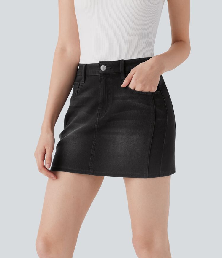 Halara Flex™ Mid Rise Denim Mini Casual Skirt with Pockets