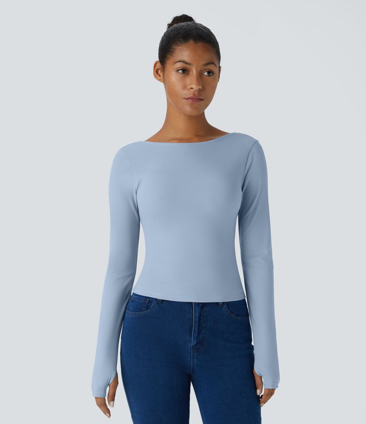 Top deportivo yoga abertura pulgar manga larga cruzada sin espalda