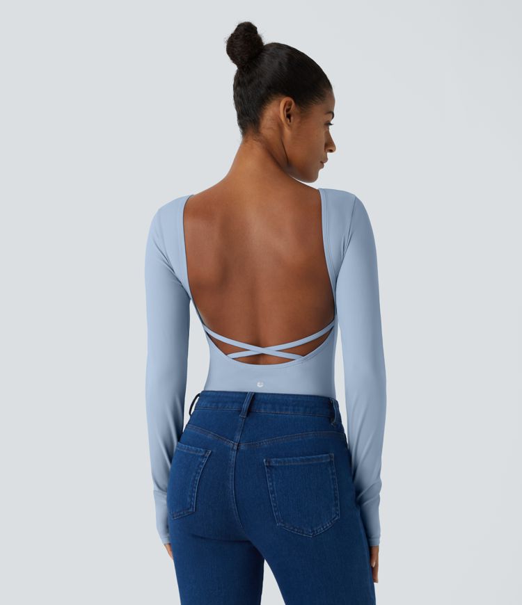 Backless Crisscross Long Sleeve Thumb Hole Yoga Sports Top