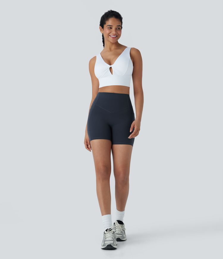 Halara UltraSculpt™ - Geraffte, formende Yoga-Shorts mit hohem Bund, Seitentaschen und Bauchkontrolle - Po-Lifting, 12,7 cm