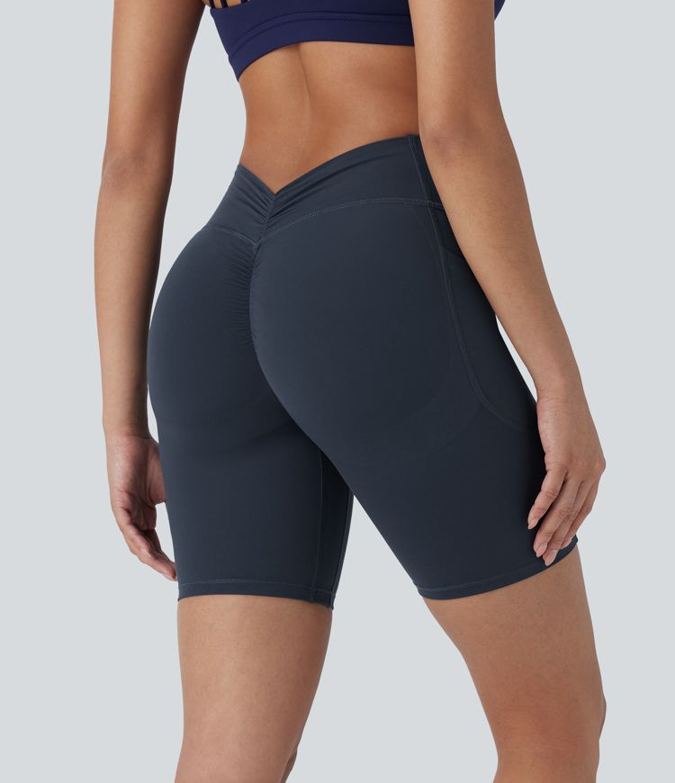 Carbon Halara UltraSculpt™ High Waisted Tummy Control Butt Lifting Ruched Shaping Yoga Biker Shorts 7'' with Pockets / 1