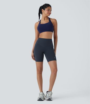 Halara UltraSculpt™ SoCinched Wysoki stan, kontrola uderzeniowa, modelujące pośladki, marszczone szorty do jogi 7'' z kieszeniami