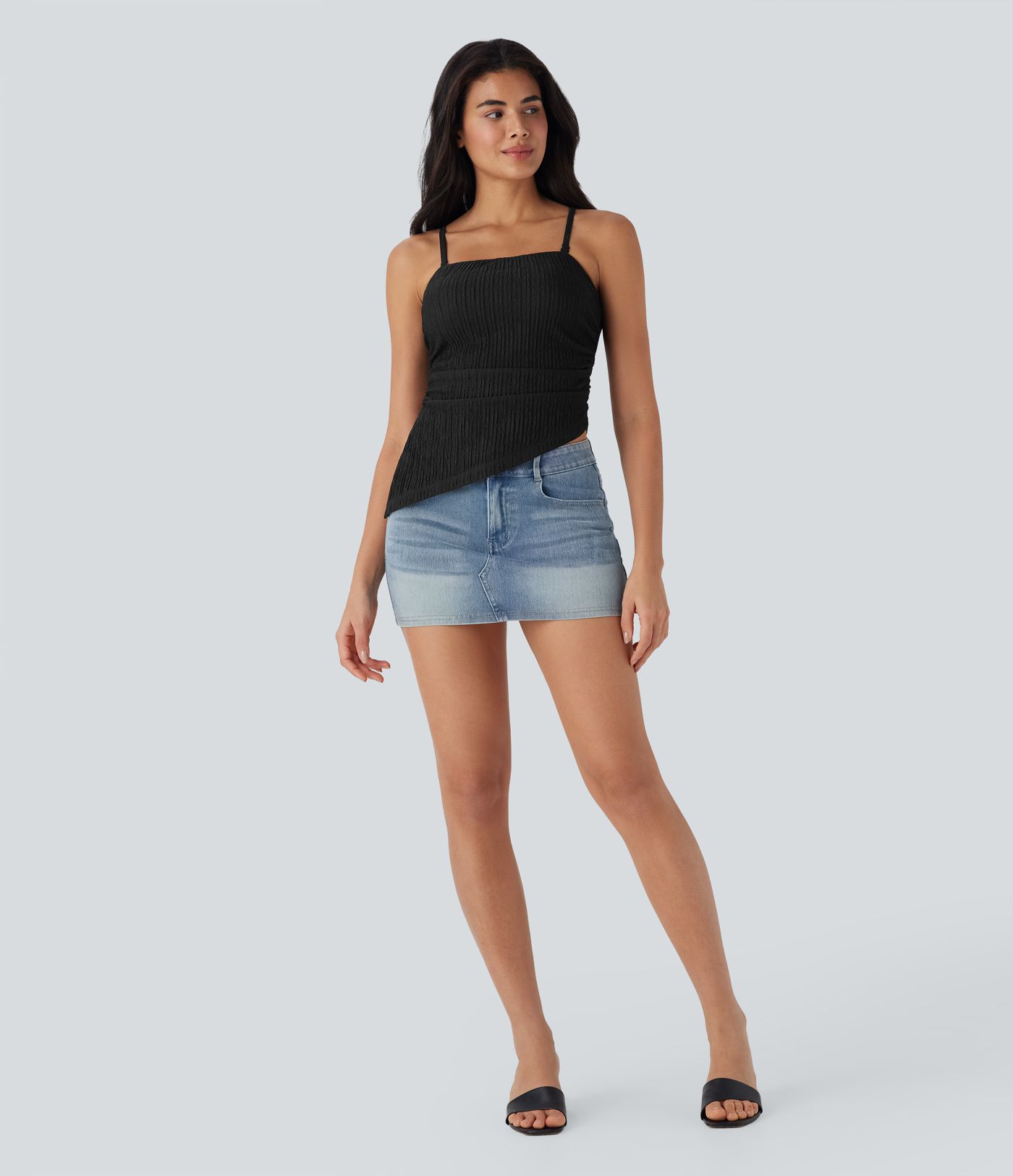 Bretelle amovible, ourlet asymétrique, à rayures, haut décontracté