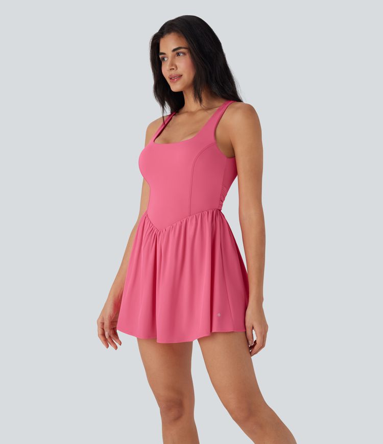 Breezeful™ Backless Tie Back 2-in-1 Quick Dry Mini Dance Active Dress with Side Pocket-Easy Peezy Edition