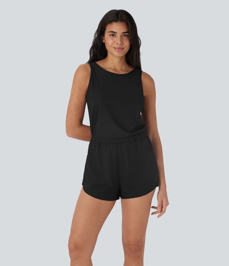 Reflective Backless 2-in-1 Quick Dry Running Romper with Side Pockets-Easy Peezy Edition-UPF50+
