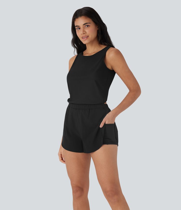 Reflective Backless 2-in-1 Quick Dry Running Romper with Side Pockets-Easy Peezy Edition-UPF50+