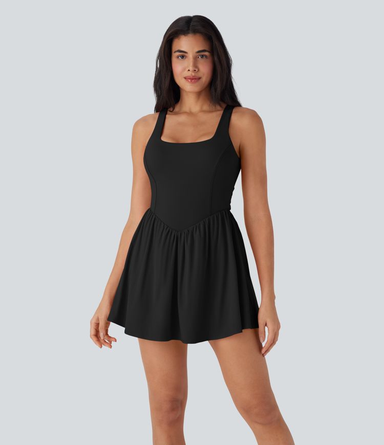 Breezeful™ Backless Tie Back 2-in-1 Quick Dry Mini Dance Active Dress with Side Pocket-Easy Peezy Edition
